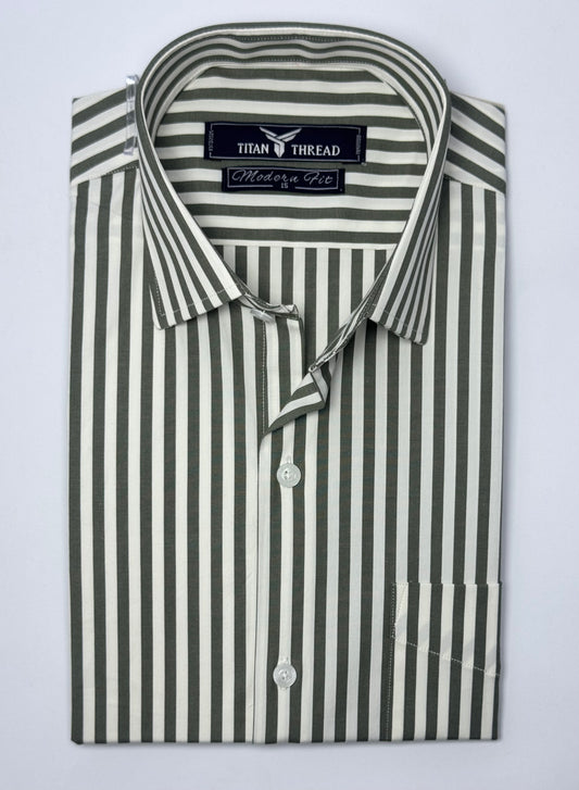Olive Green Awning Stripe Formal Shirt