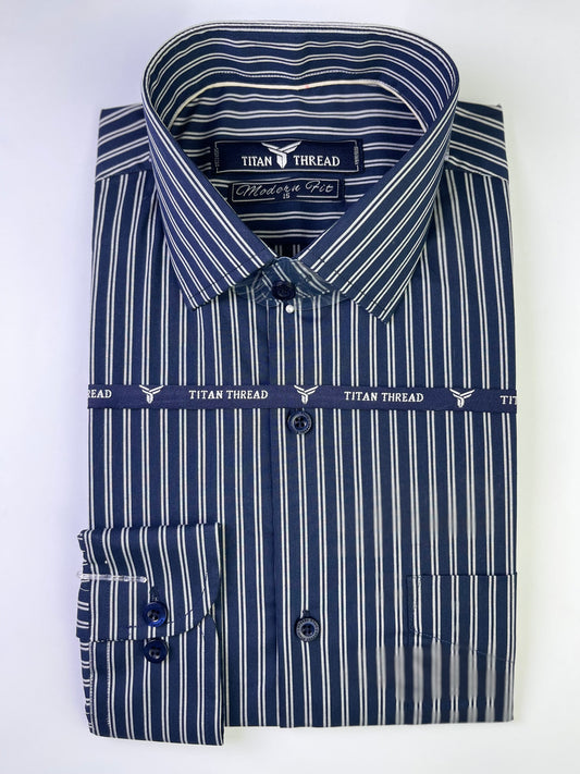Indigo Blue Pencil Stripe Formal Shirt