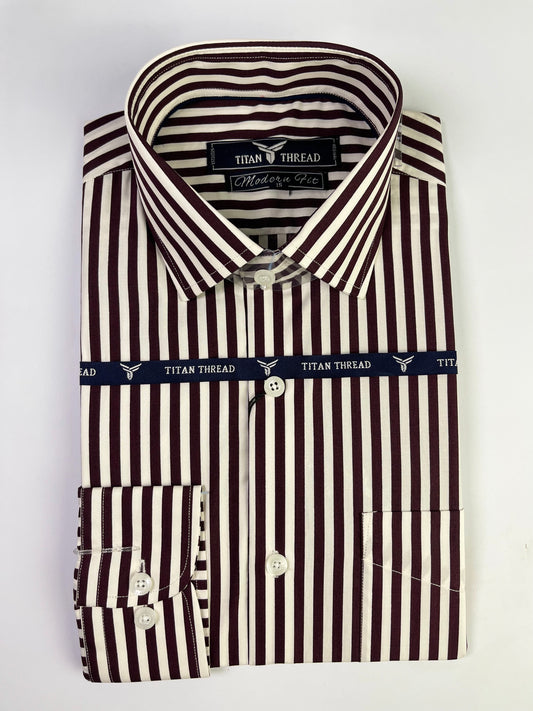 Burgundy Awning Stripe Formal Shirt