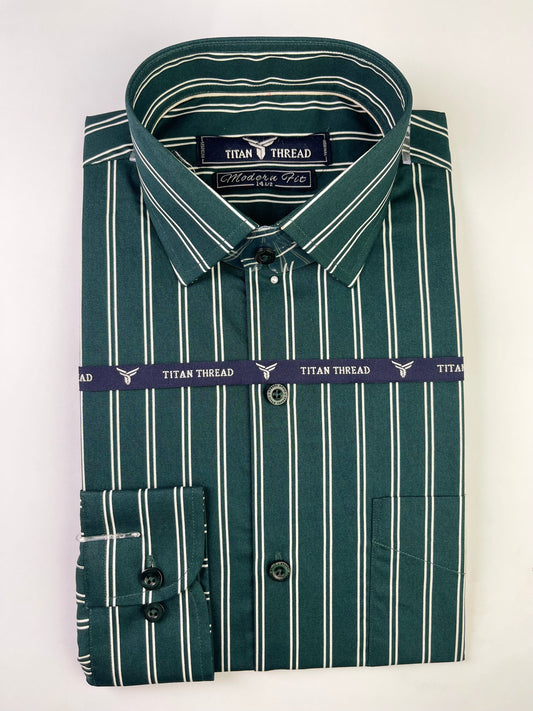 Emerald Green & White Stripes Formal Shirt
