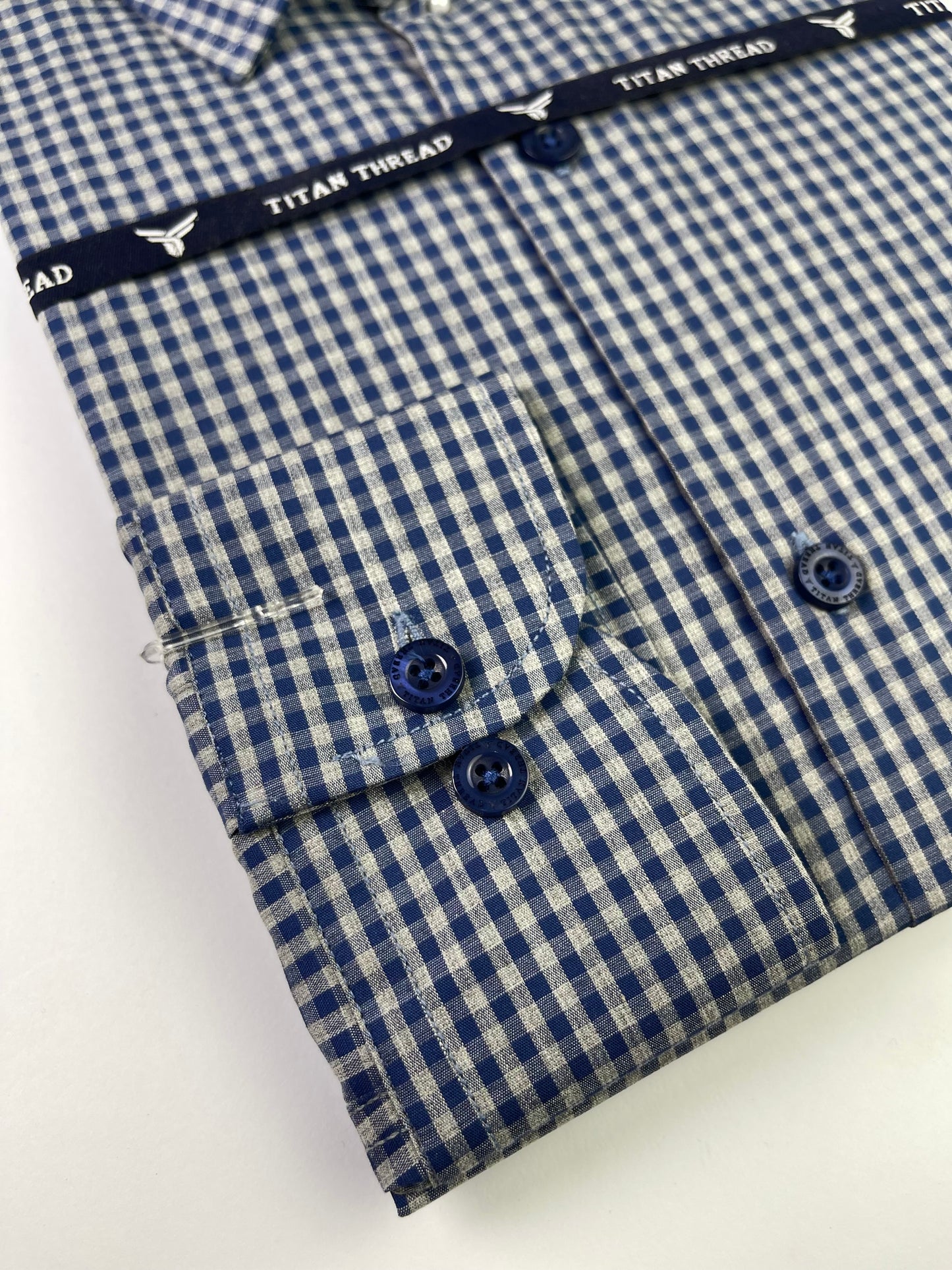 Blue & Gray Gingham Check Formal Shirt