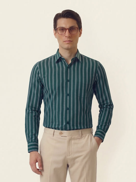 Emerald Green & White Stripes Formal Shirt