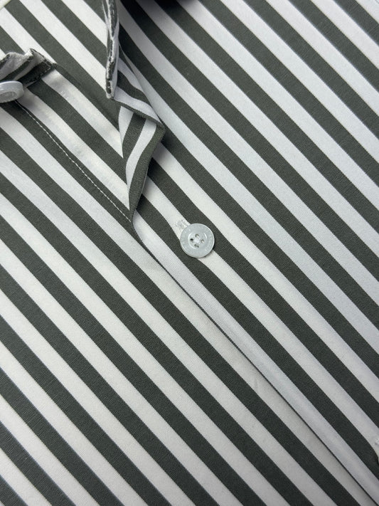 Olive Green Awning Stripe Formal Shirt