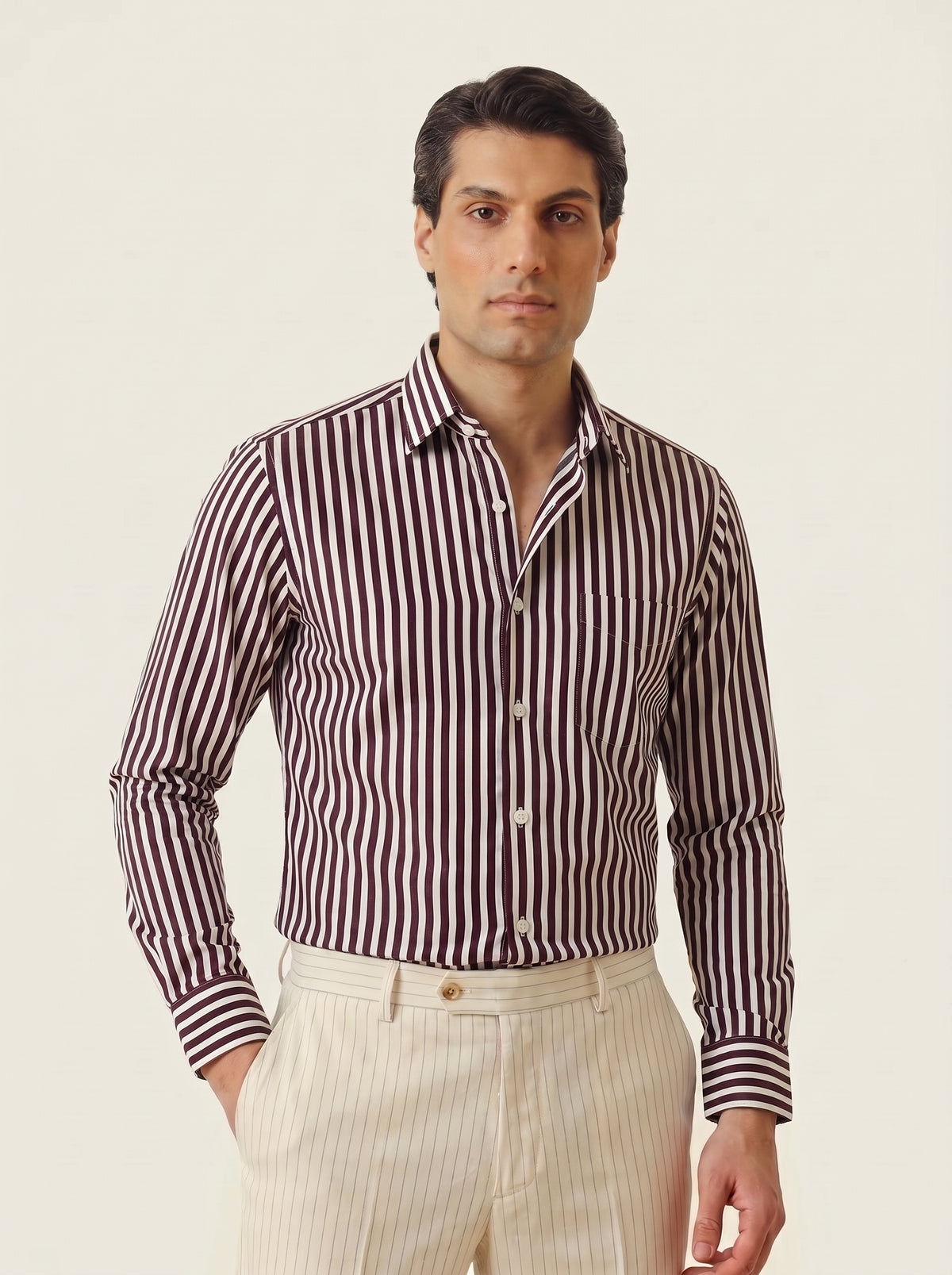 Burgundy Awning Stripe Formal Shirt