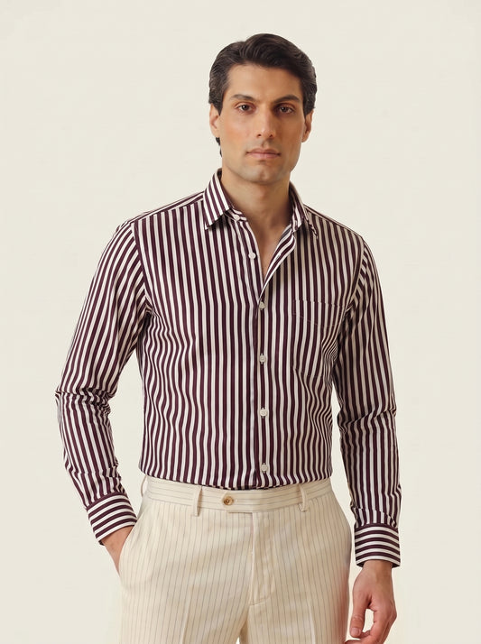 Burgundy Awning Stripe Formal Shirt