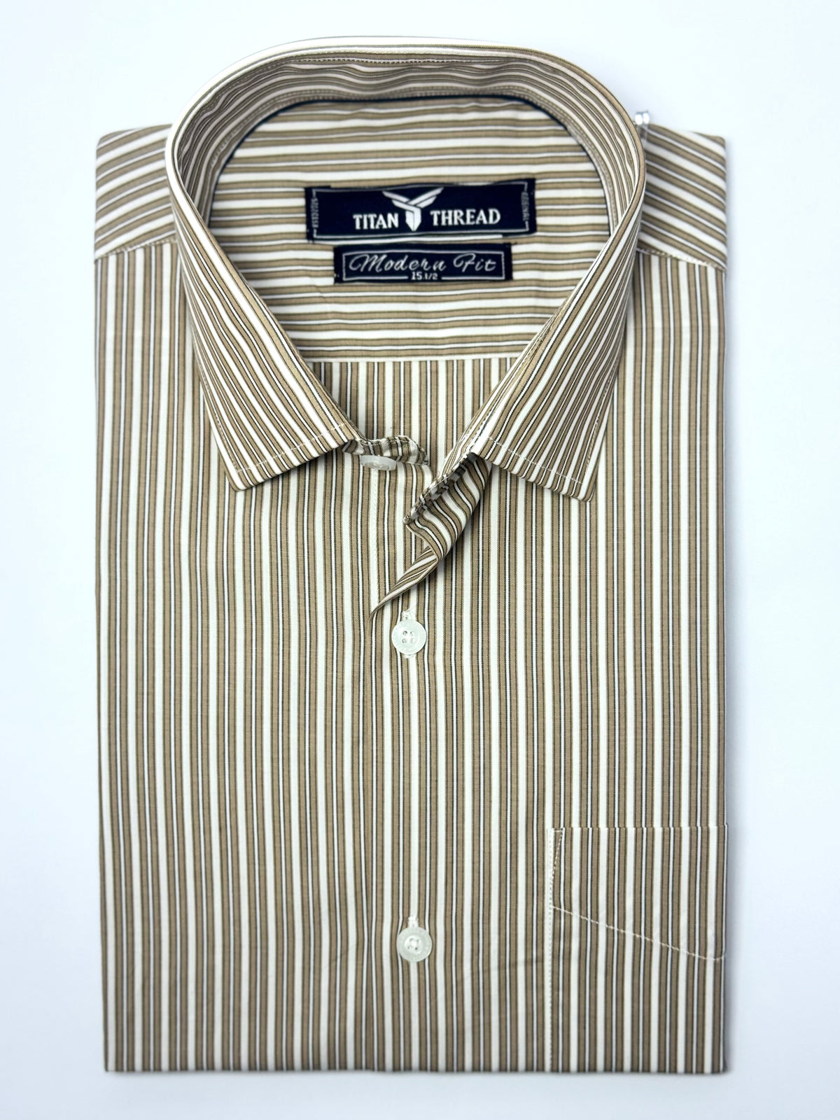 White & Beige Awning Stripe Formal Shirt