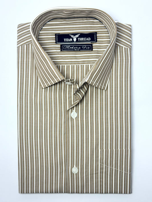White & Beige Awning Stripe Formal Shirt