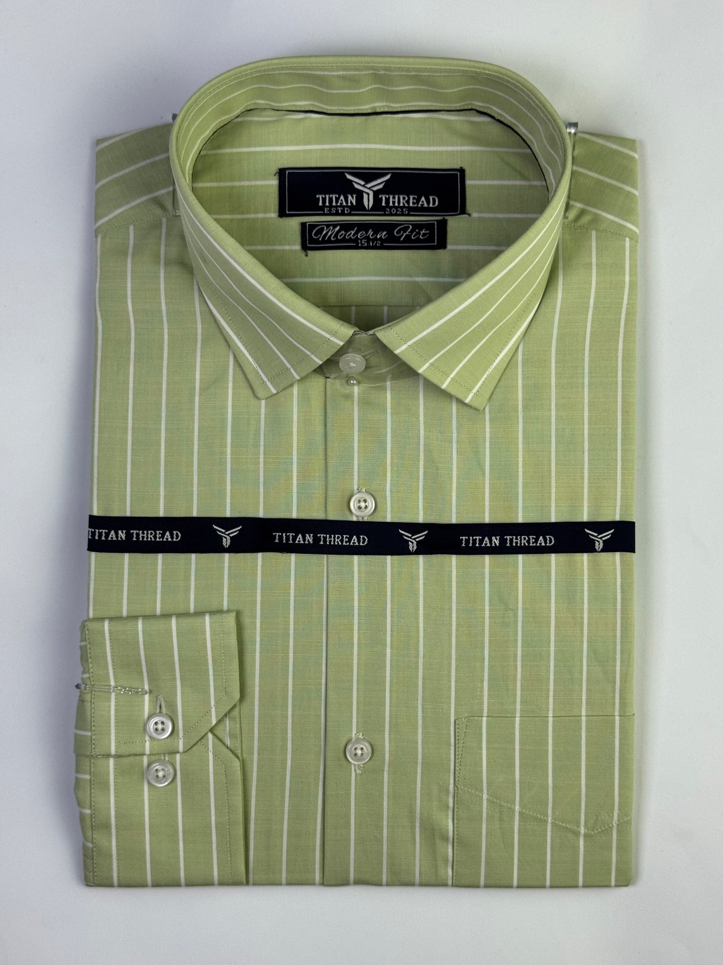 Sea Green Broad Stripes Formal Shirt (Slim fit)