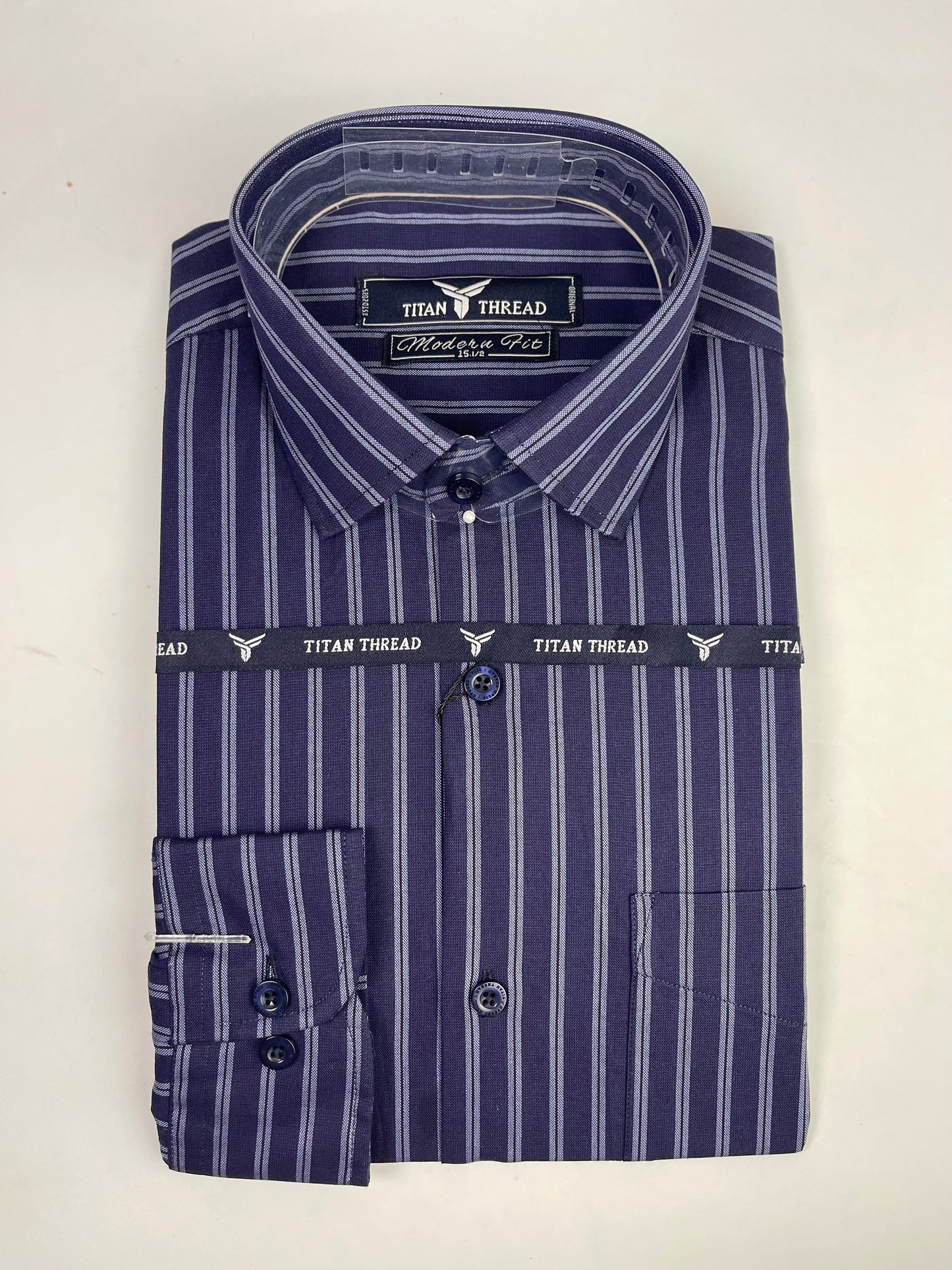 Navy Blue & Gray Verticle Stripe Formal Shirt