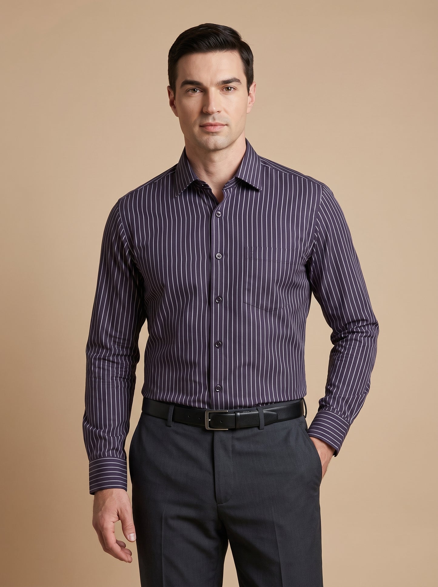 Deep Purple Pencil Stripe Formal Shirt