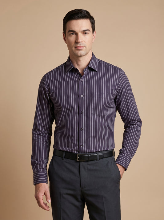 Deep Purple Pencil Stripe Formal Shirt