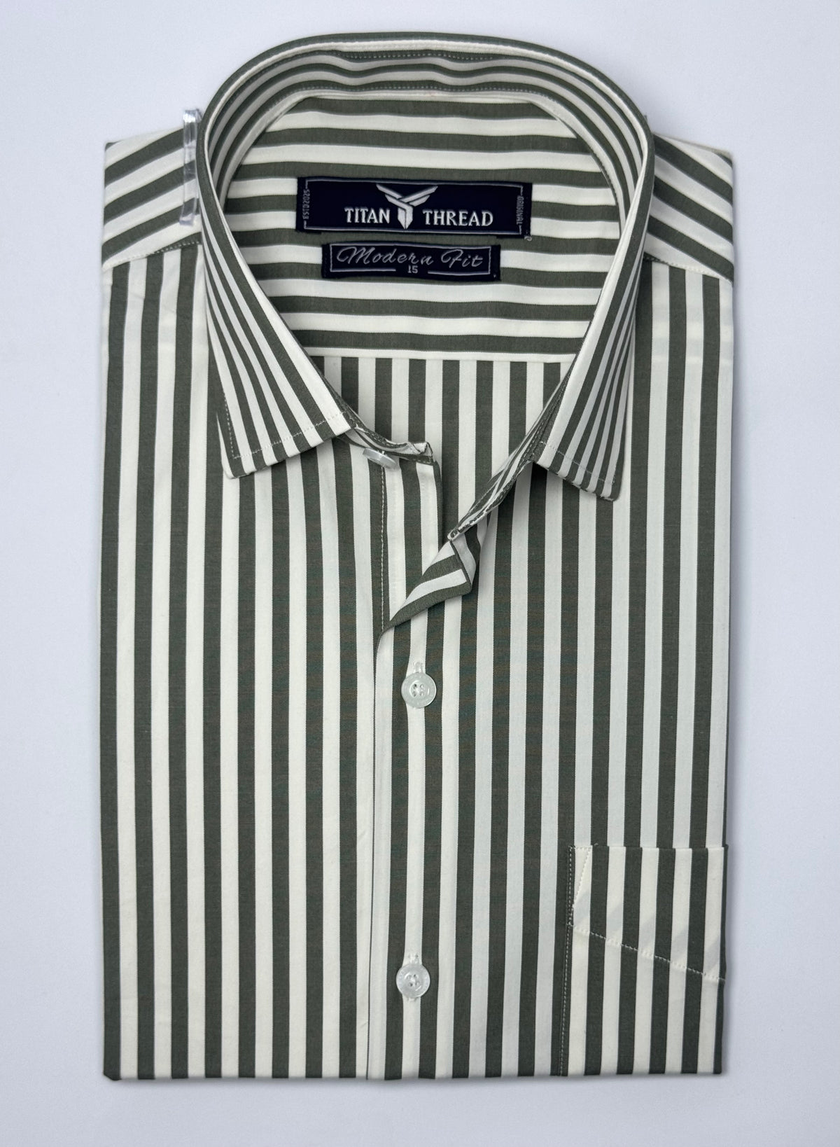 Olive Green Awning Stripe Formal Shirt