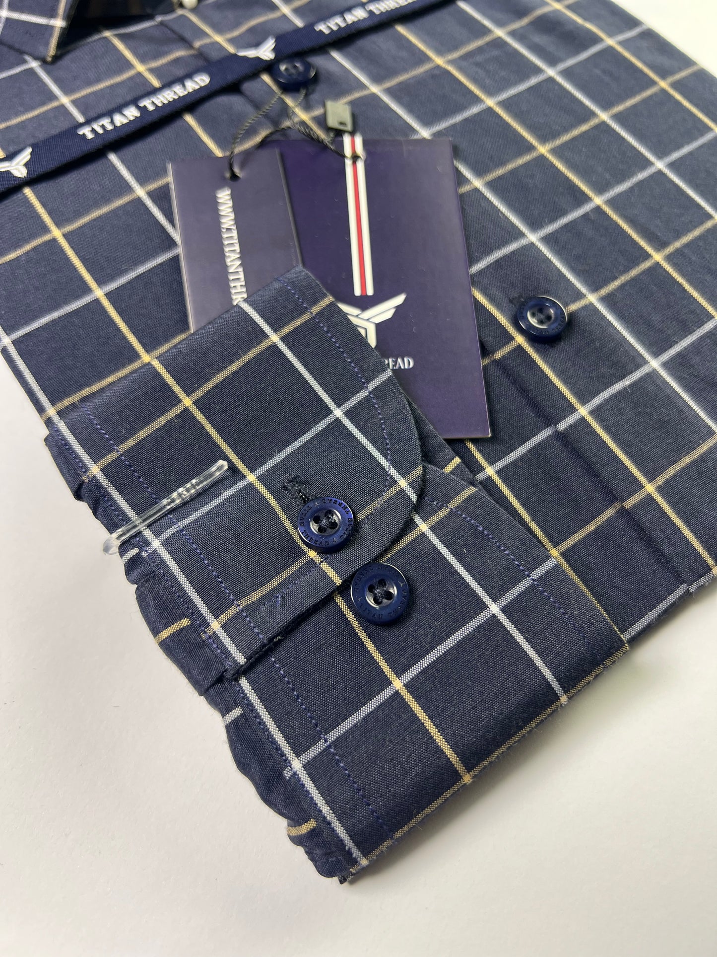 Navy Blue Windowpane Check Formal Shirt
