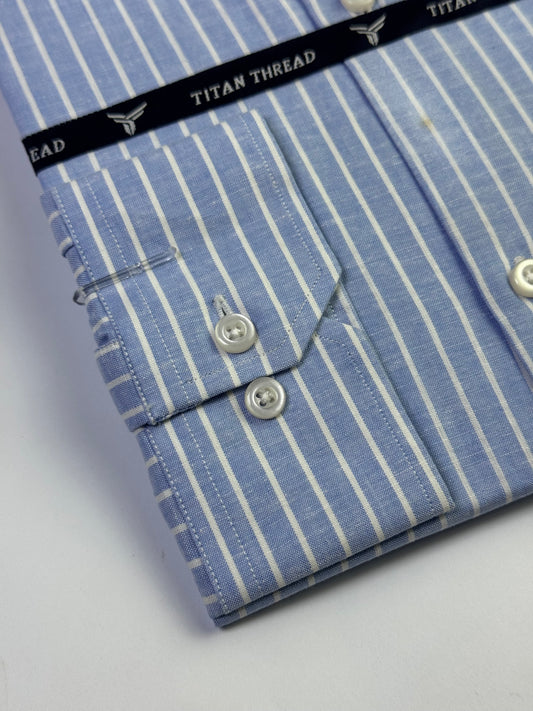 Cambridge Blue Pencil Stripe Formal Shirt (Slim fit)