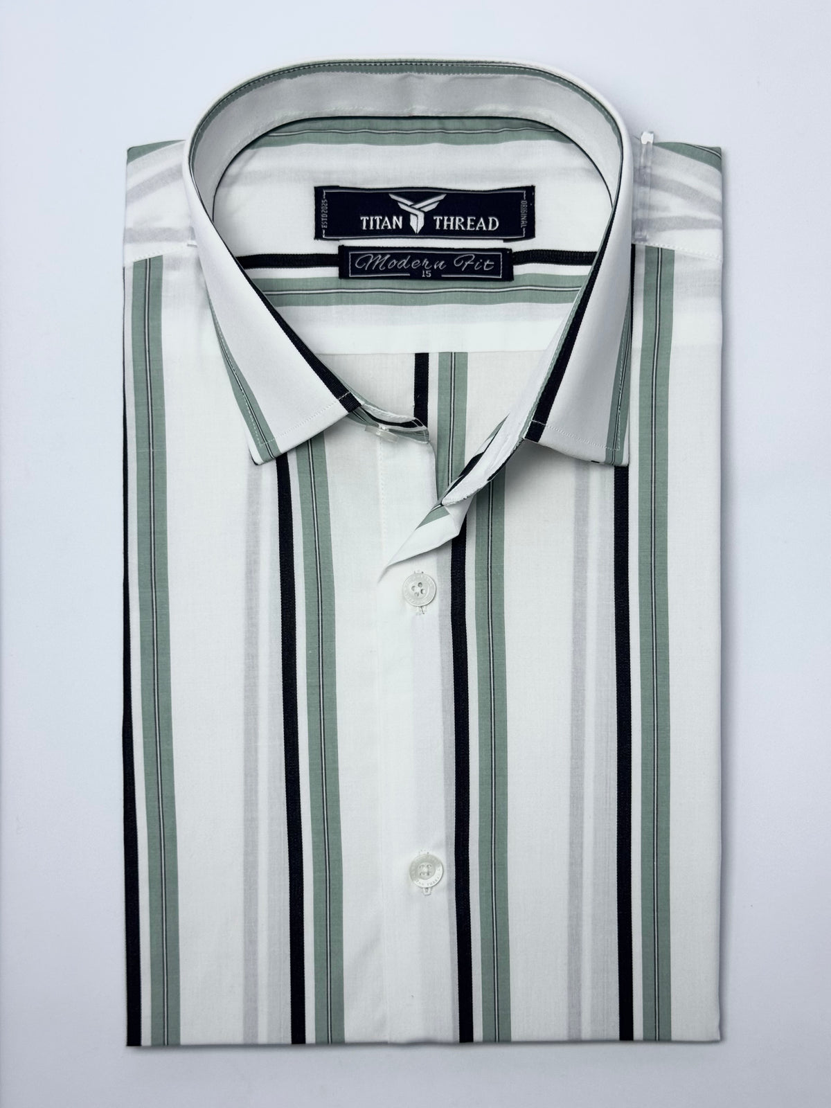 White & Mint Classic Stripe Formal Shirt