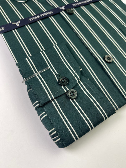 Emerald Green & White Stripes Formal Shirt