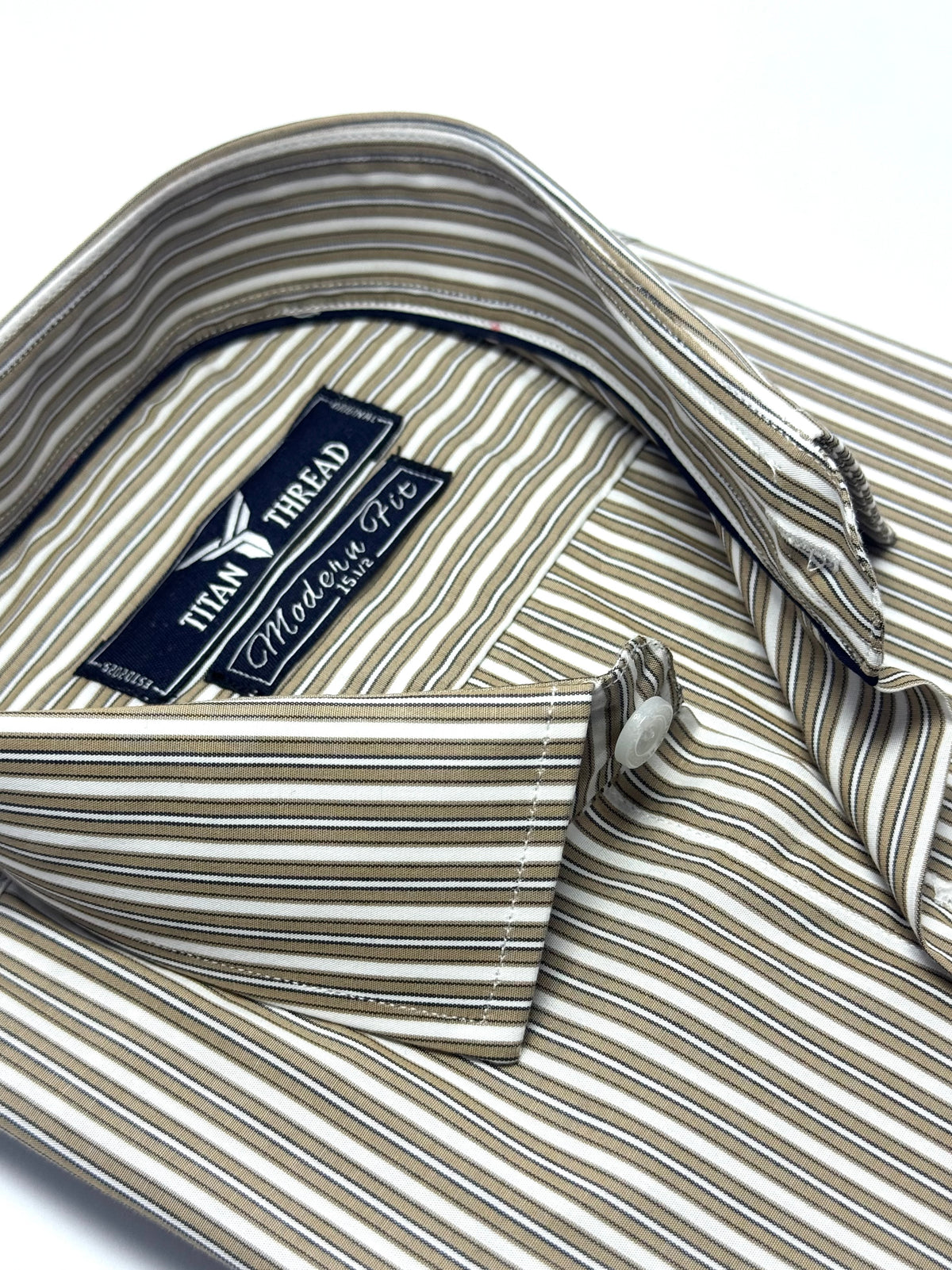 White & Beige Awning Stripe Formal Shirt