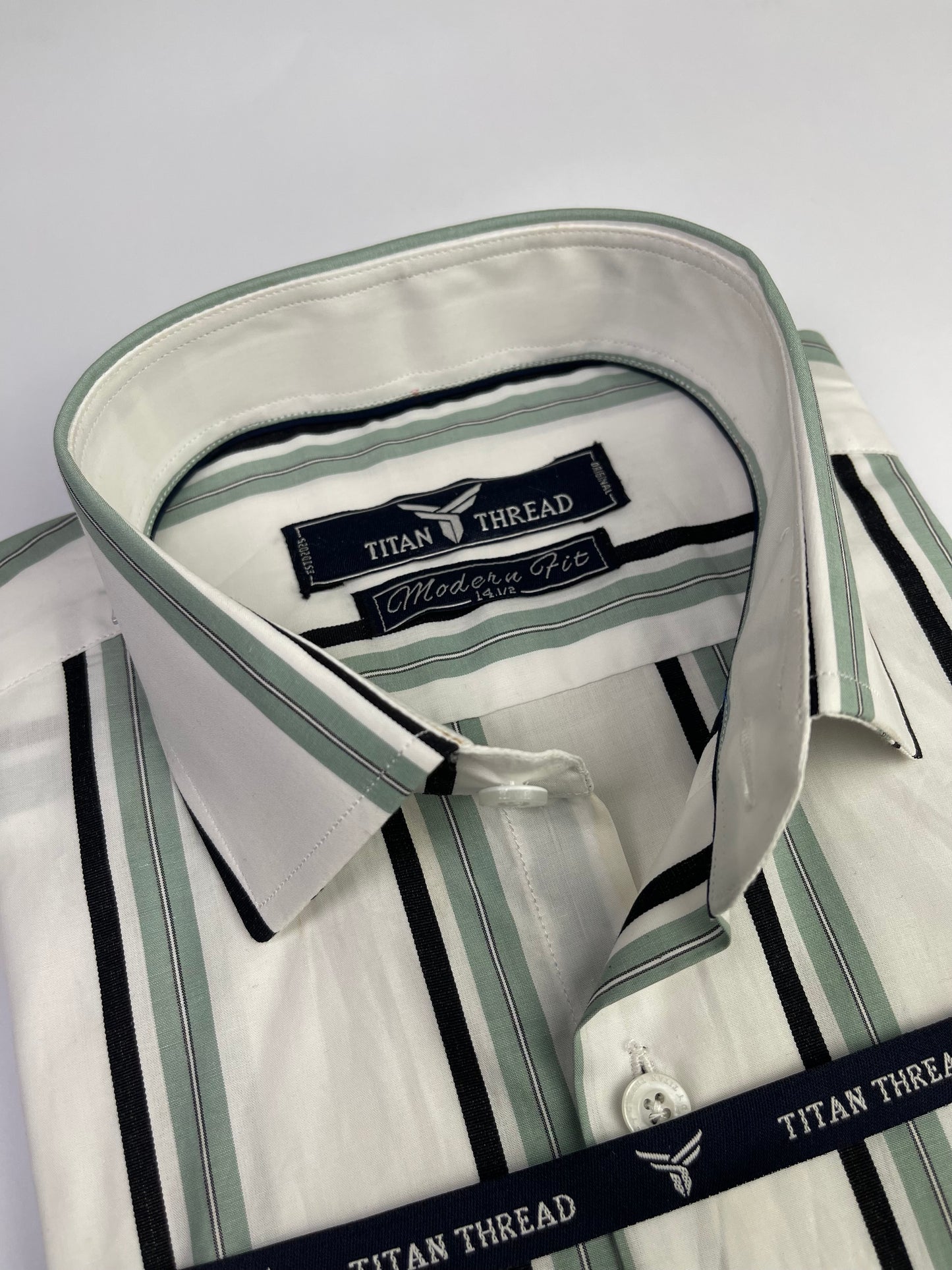 White & Mint Classic Stripe Formal Shirt