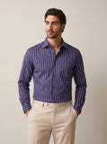 Navy Blue & Gray Verticle Stripe Formal Shirt