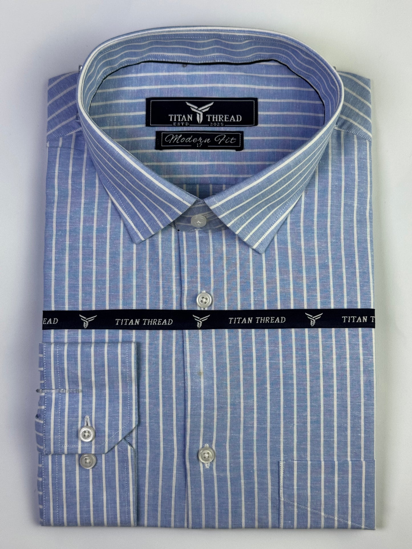 Cambridge Blue Pencil Stripe Formal Shirt (Slim fit)