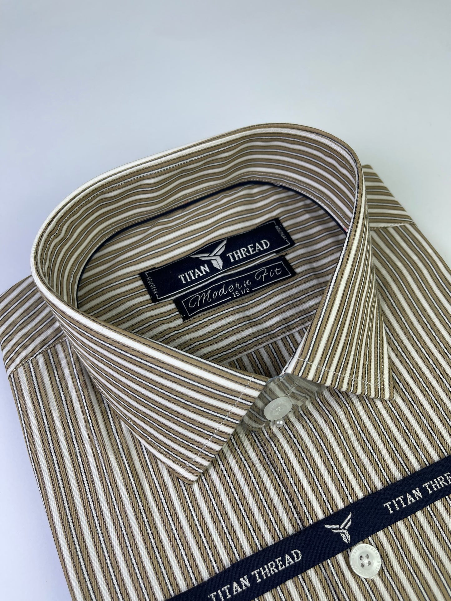 White & Beige Awning Stripe Formal Shirt