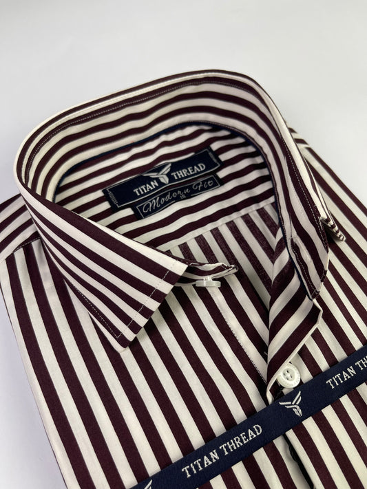 Burgundy Awning Stripe Formal Shirt