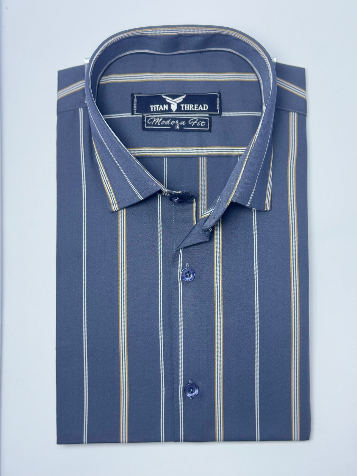 Slate Blue Broad Stripes Formal Shirt