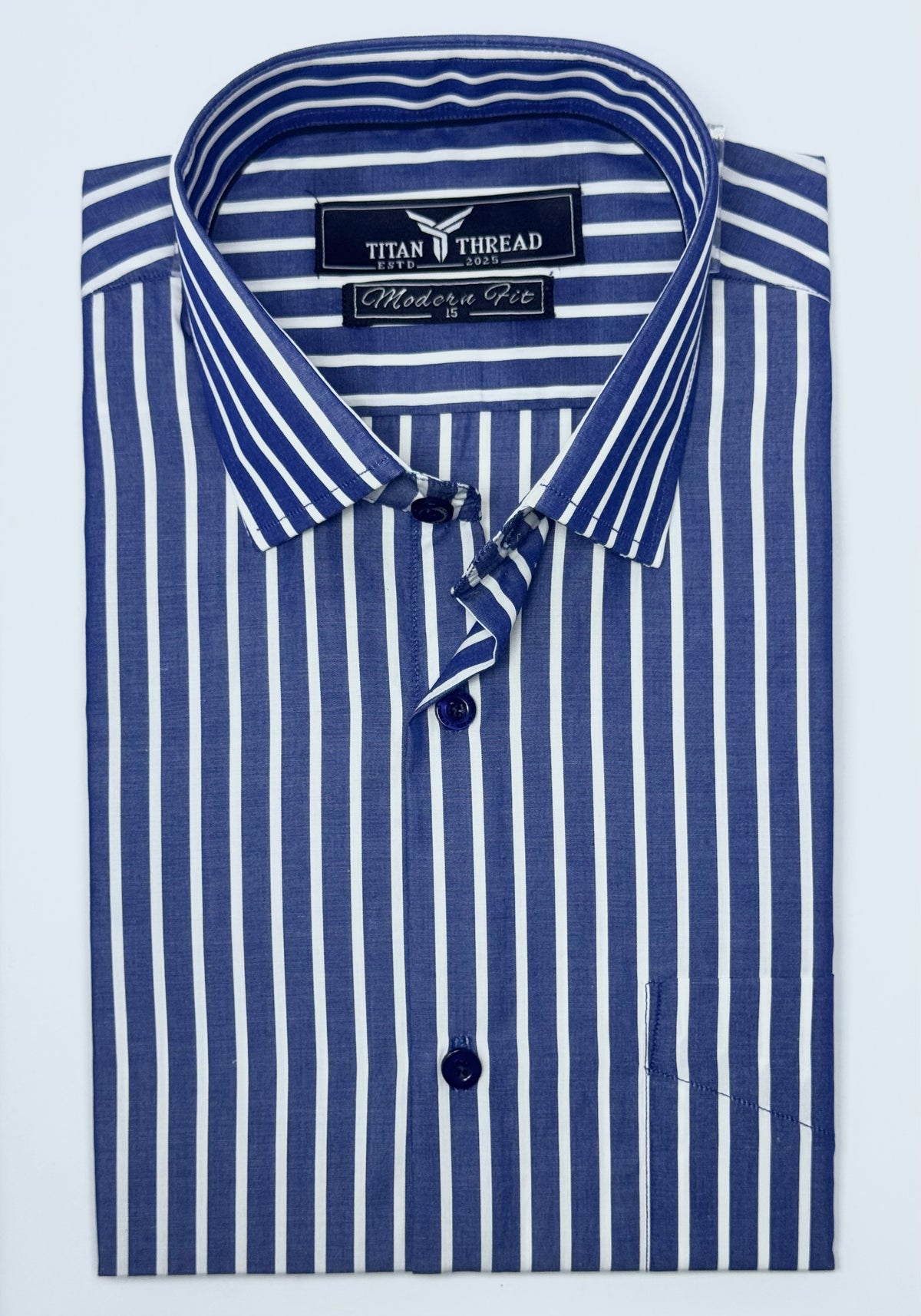 Marine Blue Broad Stripe Formal Shirt