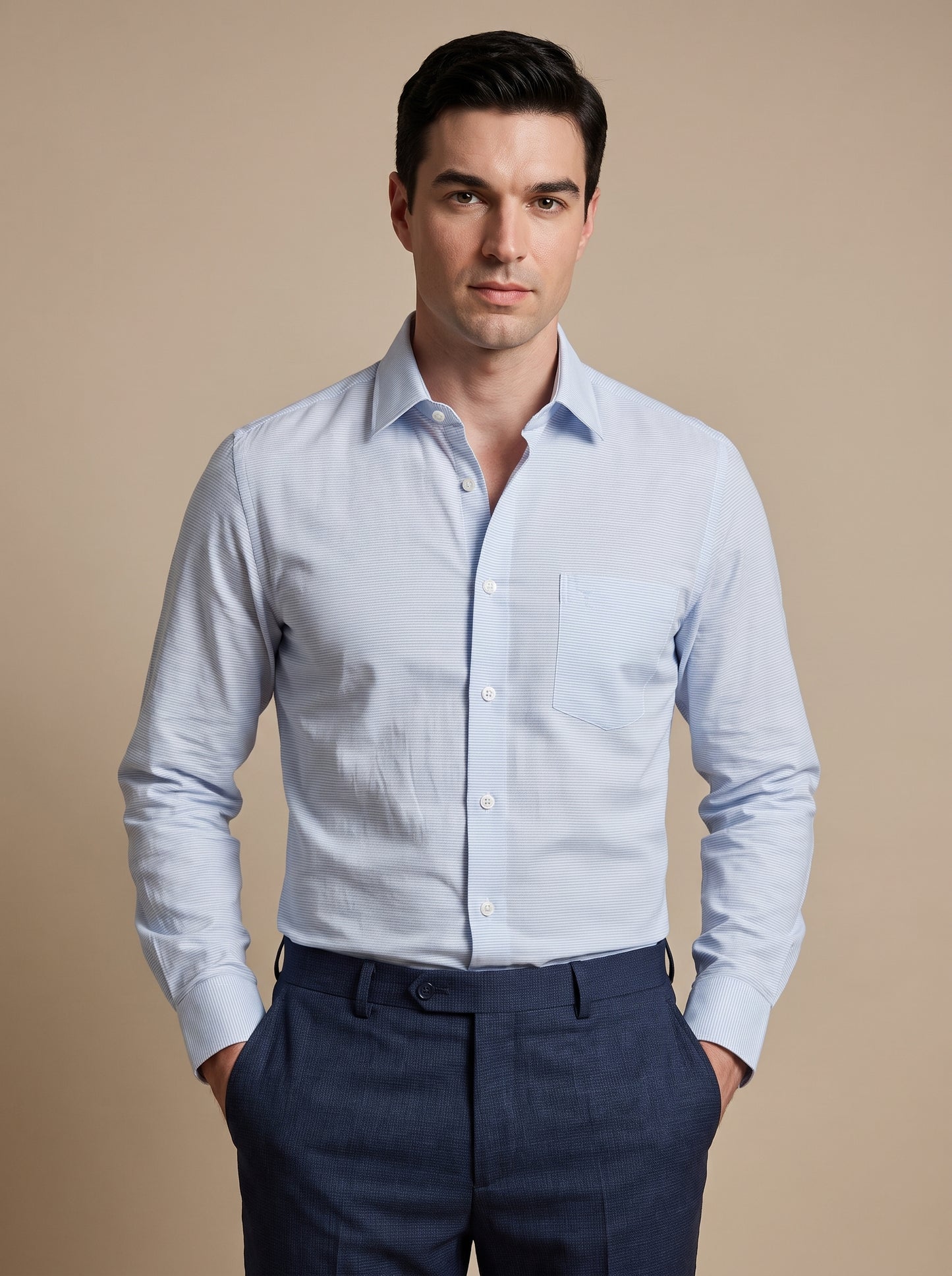Ice Blue Self Texture Formal Shirt