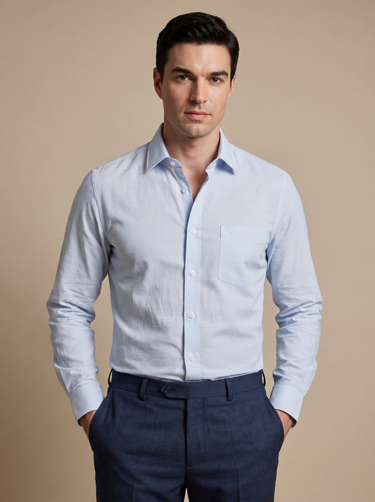 Ice Blue Self Texture Formal Shirt