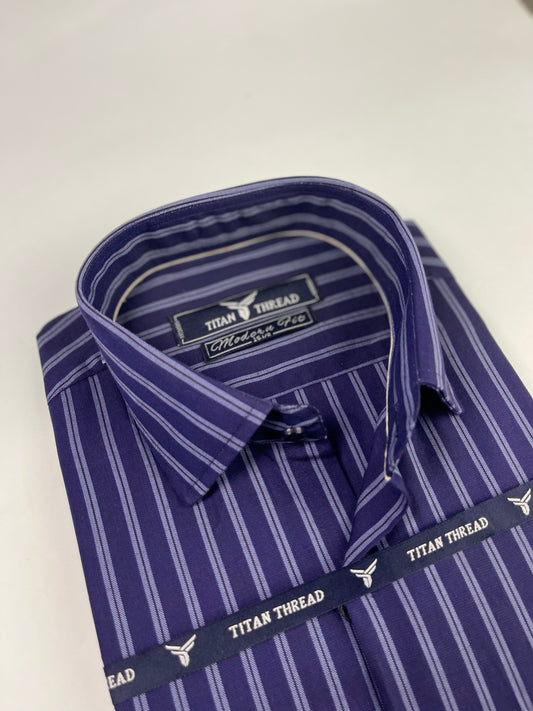 Navy Blue & Gray Verticle Stripe Formal Shirt