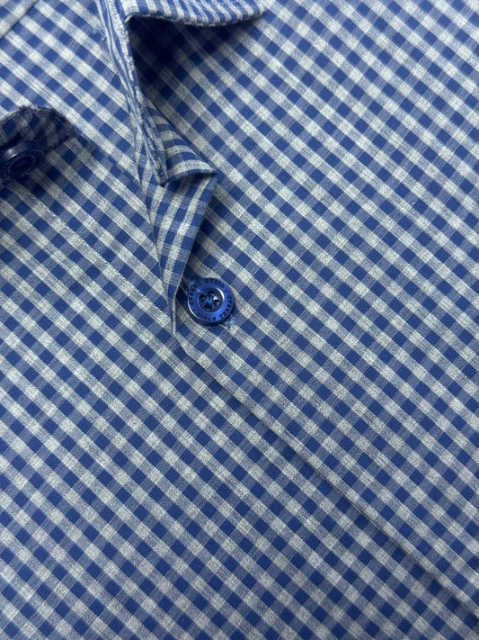 Blue & Gray Gingham Check Formal Shirt