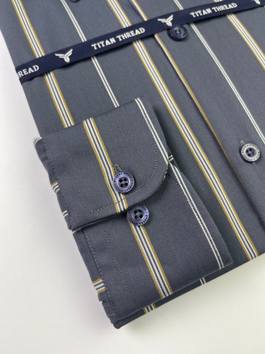 Slate Blue Broad Stripes Formal Shirt