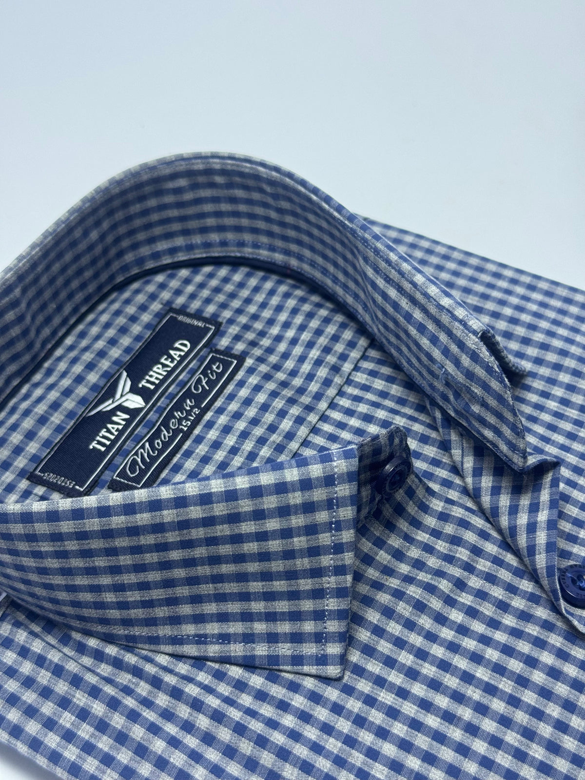 Blue & Gray Gingham Check Formal Shirt