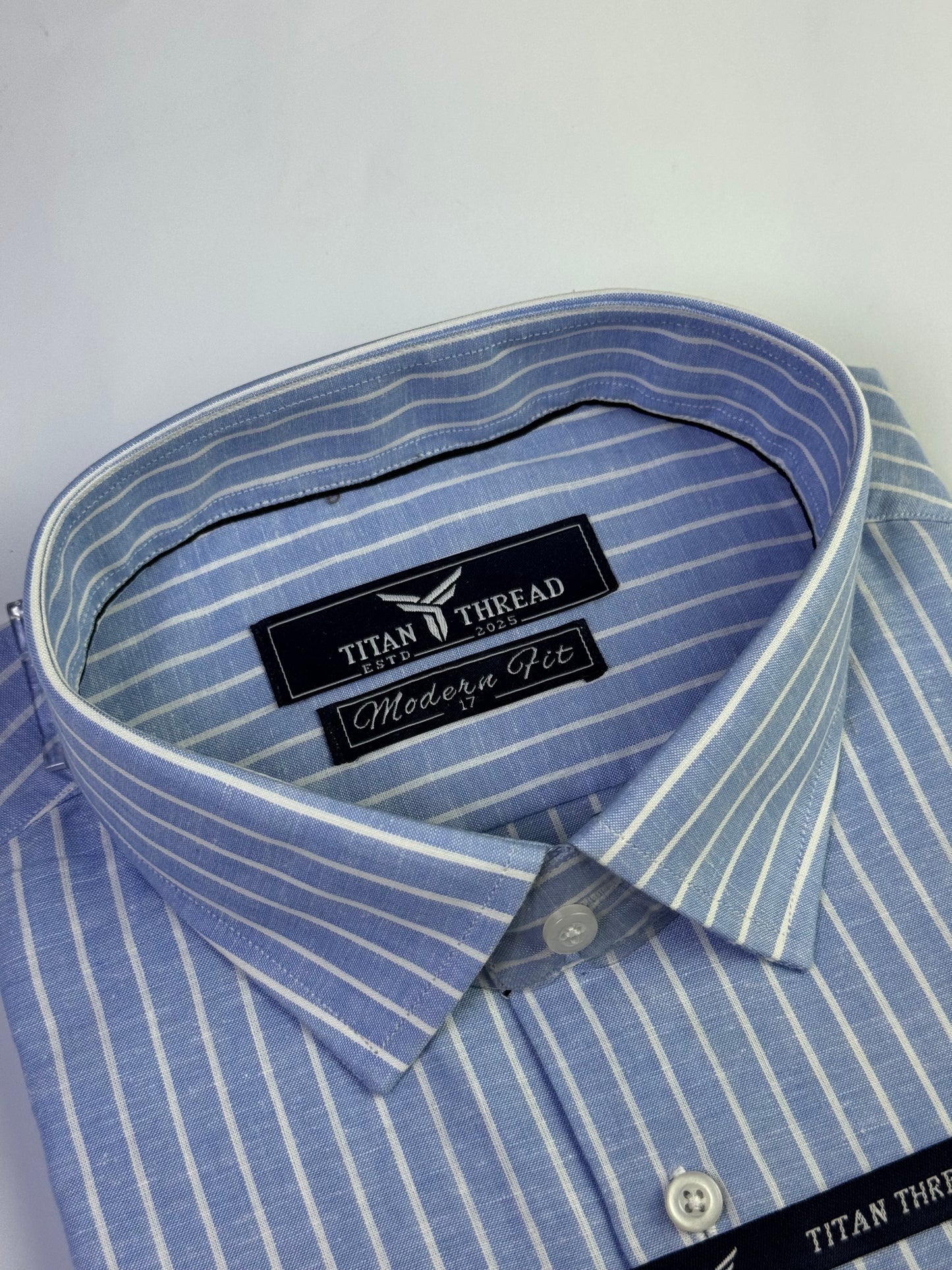 Cambridge Blue Pencil Stripe Formal Shirt (Slim fit)