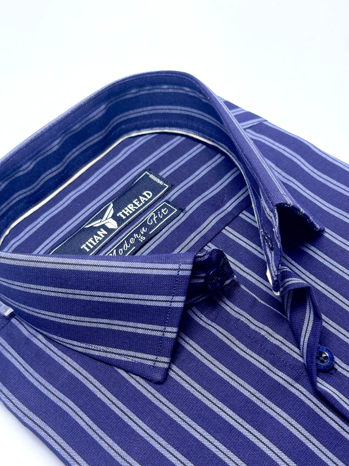 Navy Blue & Gray Verticle Stripe Formal Shirt
