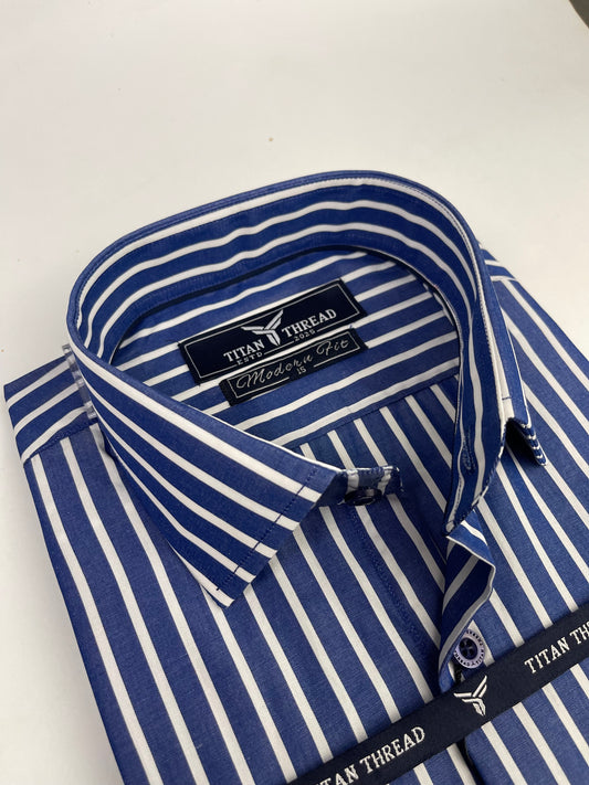 Marine Blue Broad Stripe Formal Shirt