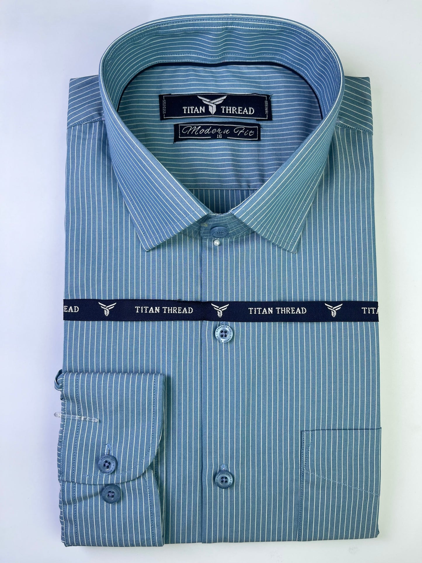 Steel Blue Pin Stripe Formal Shirt