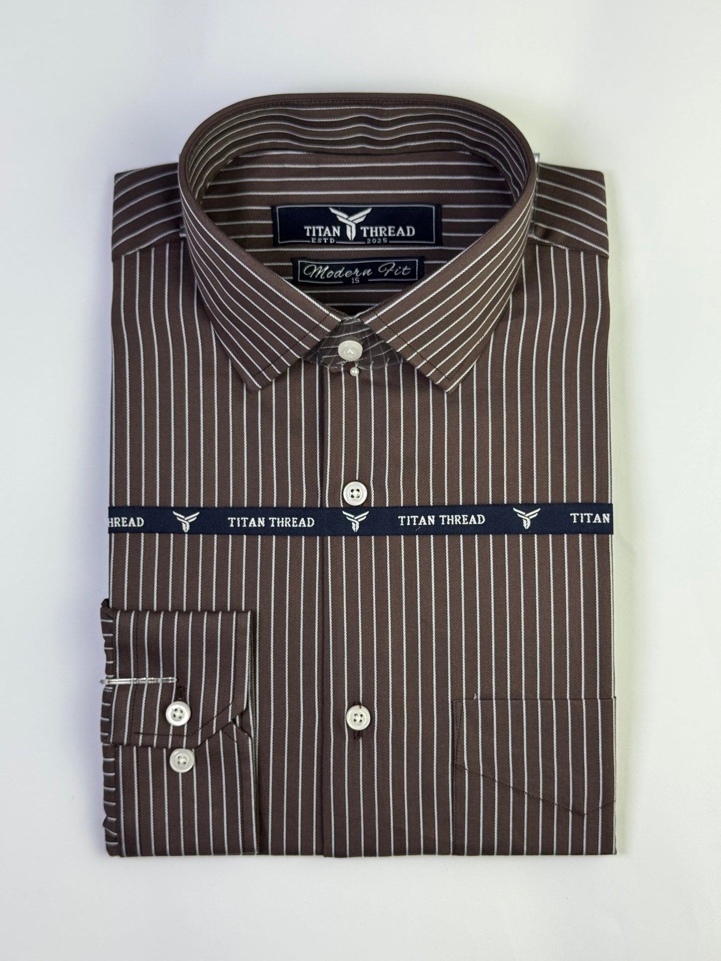 Pencil Stripes on Chocolate Brown Formal Shirt (Slim fit)