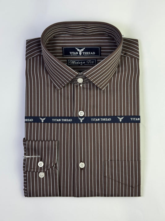Pencil Stripes on Chocolate Brown Formal Shirt (Slim fit)