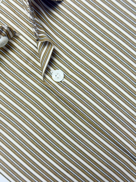 White & Beige Awning Stripe Formal Shirt