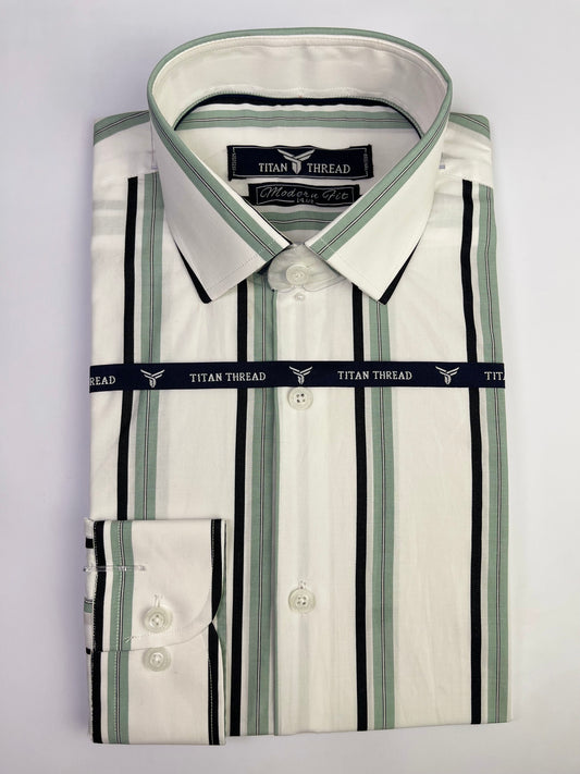 White & Mint Classic Stripe Formal Shirt