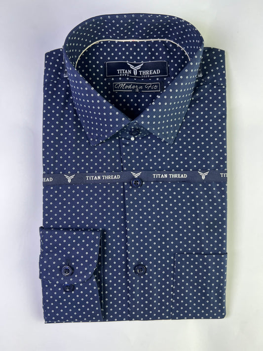 Navy Blue Dotted Formal Shirt