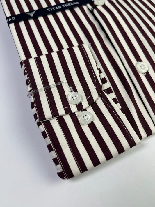 Burgundy Awning Stripe Formal Shirt