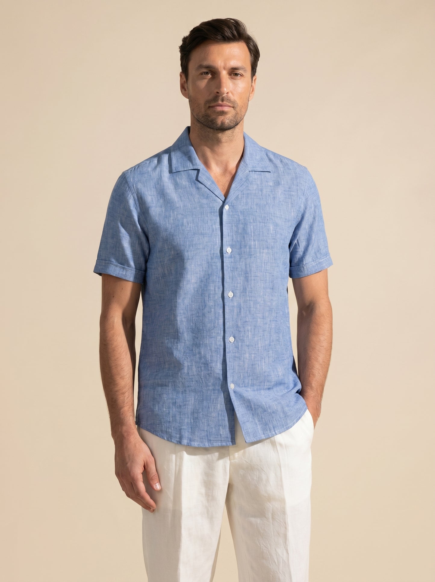 Iced Blue Irish Linen Cuban Shirt