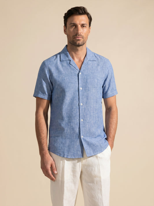 Iced Blue Irish Linen Cuban Shirt