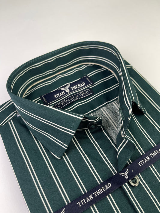 Emerald Green & White Stripes Formal Shirt