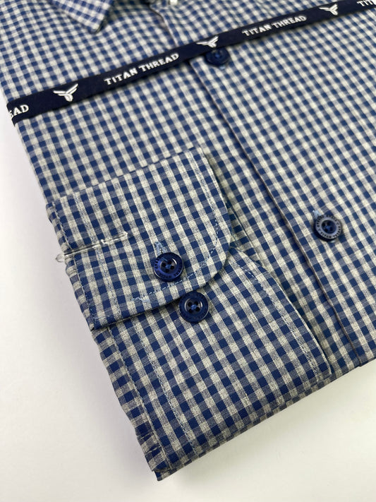 Blue & Gray Gingham Check Formal Shirt