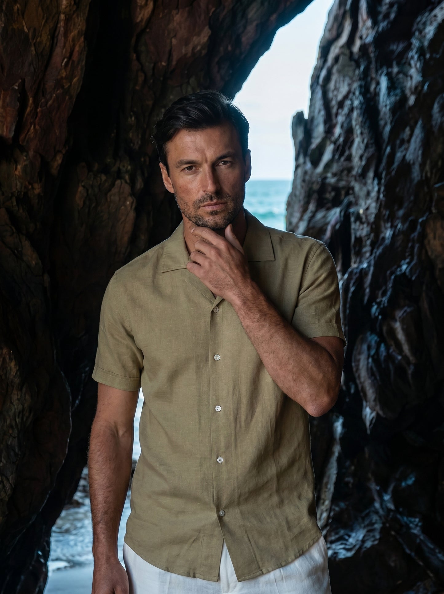 Beige Cotton Linen Cuban Shirt