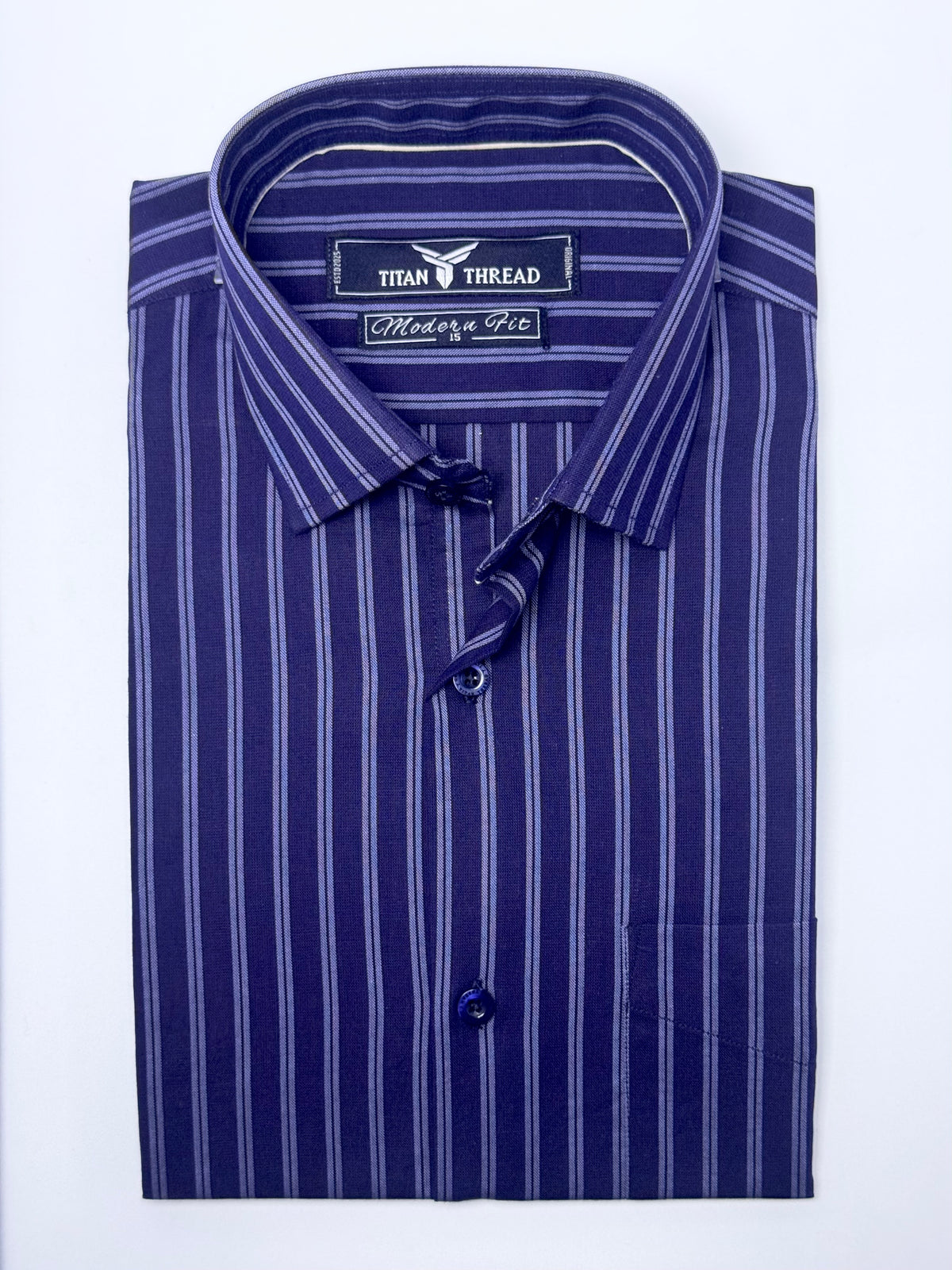 Navy Blue & Gray Verticle Stripe Formal Shirt